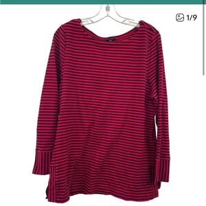 Chic Red and Black Striped Long Sleeve Top